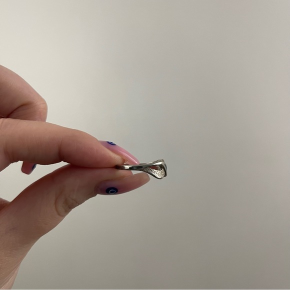 Vintage Blue Green Turquoise Stone Swirl Infinity Symbol Band Dainty Ring - Picture 3 of 4